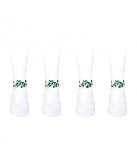 Golden napkin rings with green diamonds - set of 4