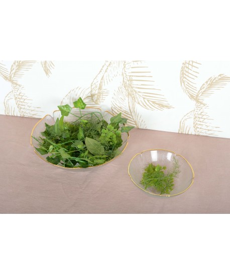 Floral glass salad bowl with golden rims 25cm