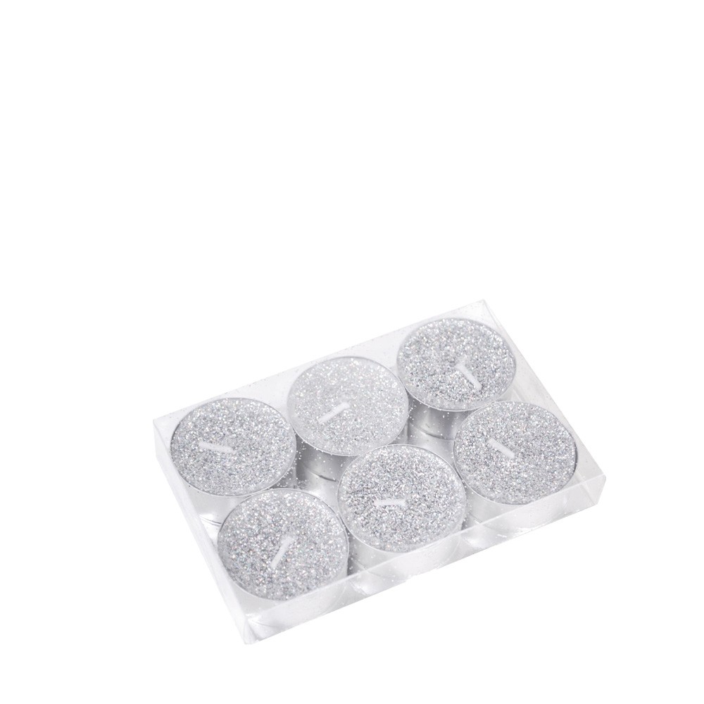 Silver glitter tea light candle - set of 6