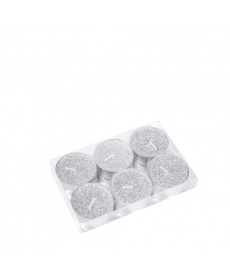 Silver glitter tea light candle - set of 6