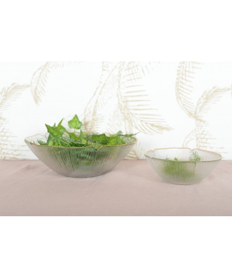Floral glass salad bowl with golden rims 25cm