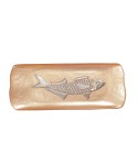 Plat rectangulaire caramel avec poisson argent 31.7x12.7cm