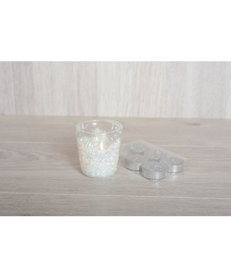 Bougie paillette argent t-light lot de 6