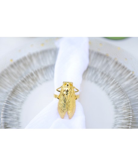 Lot de 4 ronds de serviettes cigales dorées