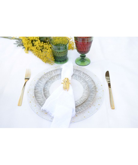 Lot de 4 ronds de serviettes cigales dorées