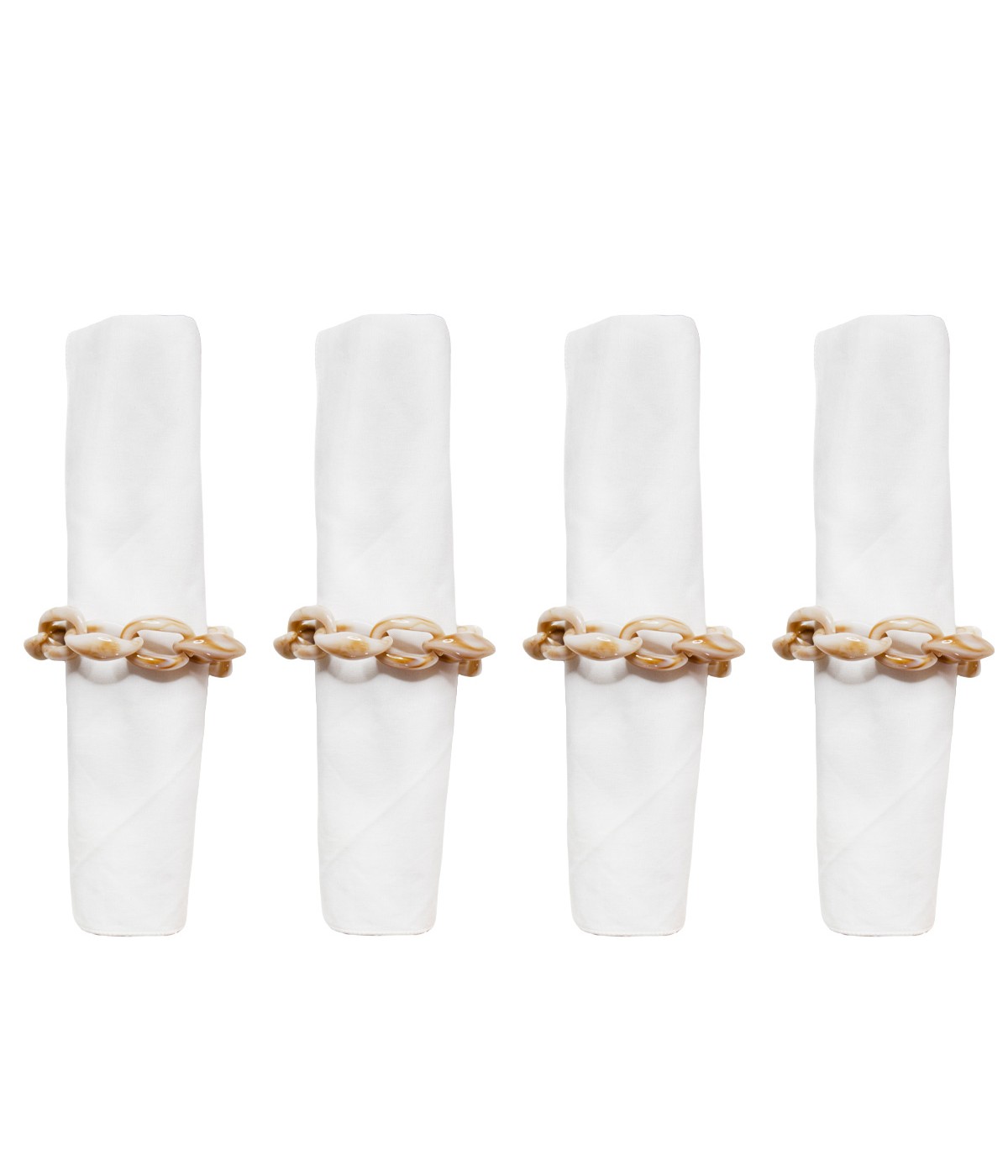 Lot de 4 ronds de serviette chaîne blanche et marron