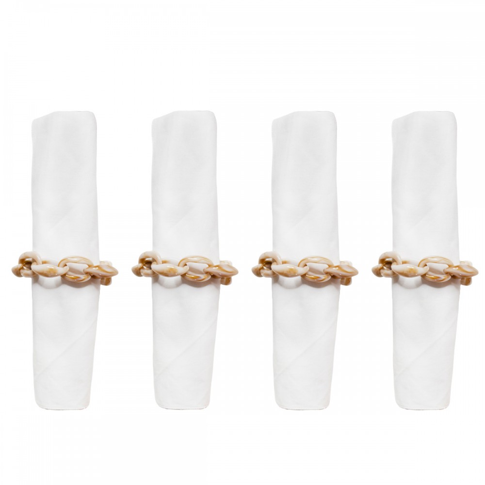 Lot de 4 ronds de serviette chaîne blanche et marron