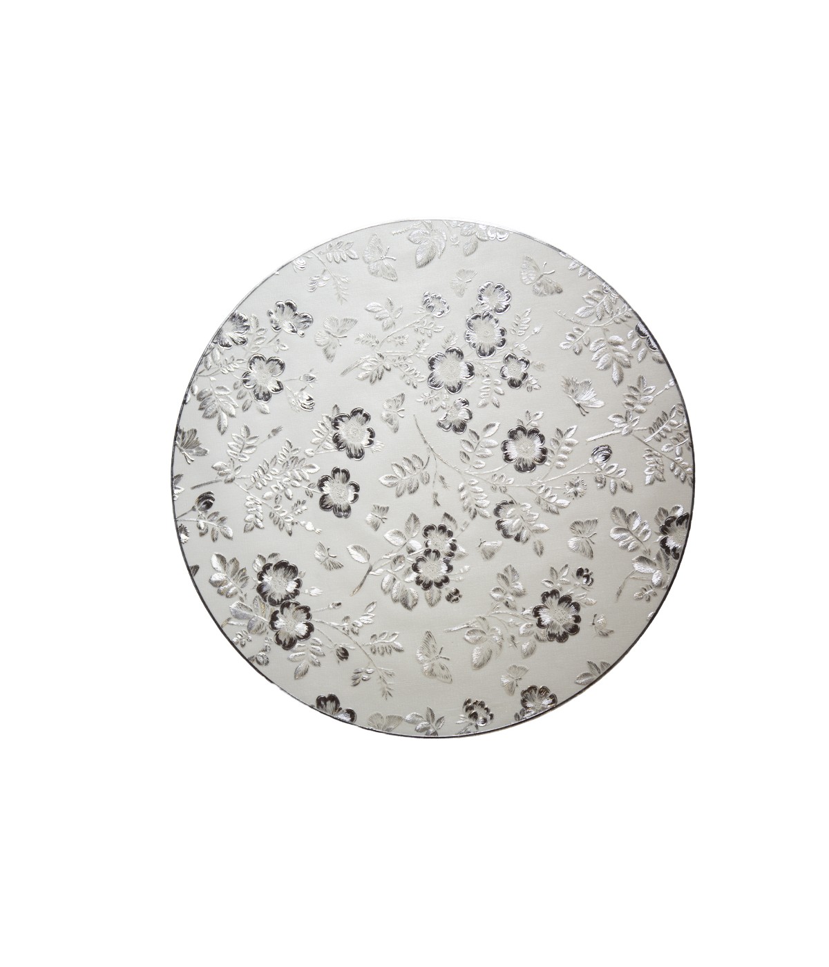 Dessous d'assiette rond design fleurs argentées