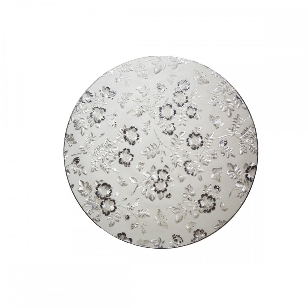Dessous d'assiette rond design fleurs argentées