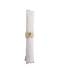Lot de 4 ronds de serviettes beige avec fleurs blanches