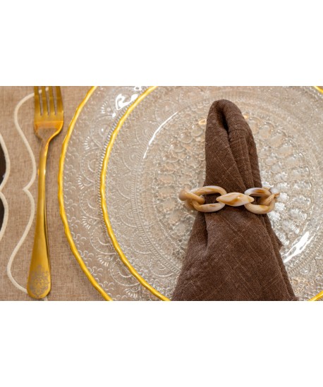 Lot de 4 ronds de serviette chaîne blanche et marron