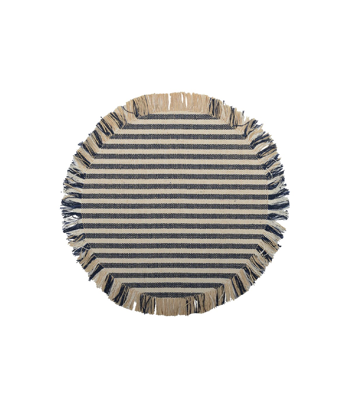 Beige and blue striped burlap placemat