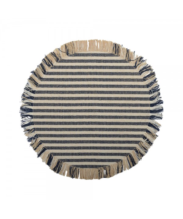 Beige and blue striped burlap placemat