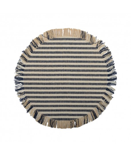 Beige and blue striped burlap placemat