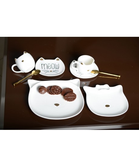 Assiette à dessert chat nez doré