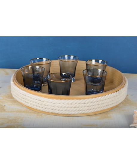 Plateau rond en bois avec corde 45cm