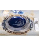 Beige and blue striped burlap placemat