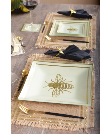 Dessous d'assiette rectangulaire en toile de jute doré