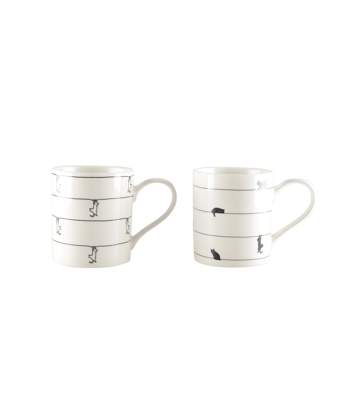 Tasses à thé blanche avec design chat - lot de 2