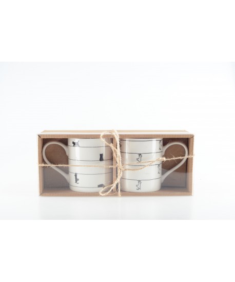 Tasses à thé blanche avec design chat - lot de 2