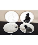 Black and white cat dessert plate - set of 4