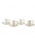 White abstract design coffee cups with saucers - set of 4