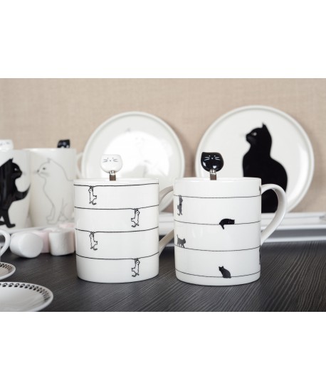 Tasses à thé blanche avec design chat - lot de 2