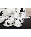 Black and white cat coffee cups with saucers - set of 4