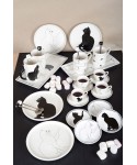 Black and white cat dessert plate - set of 4