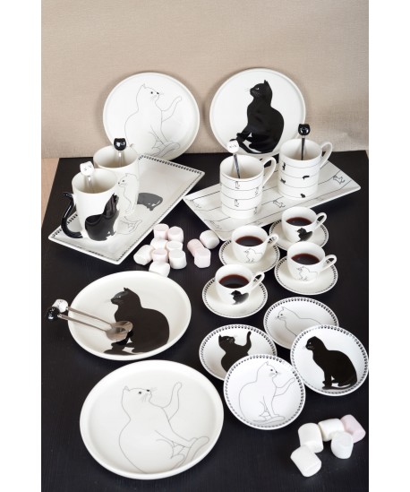 Tasses à thé blanche avec design chat - lot de 2