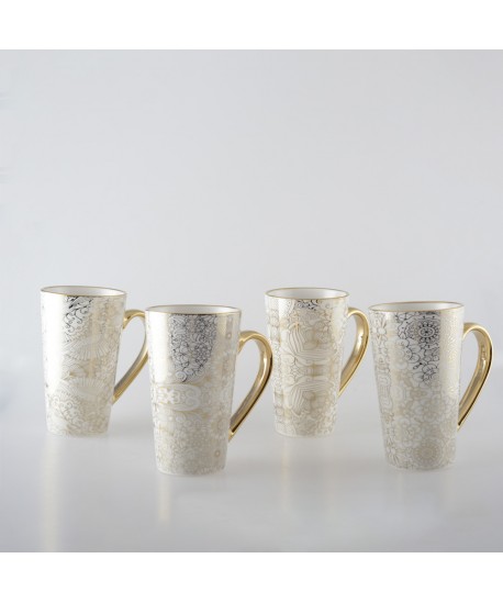 Mugs blanc design abstrait - lot de 4