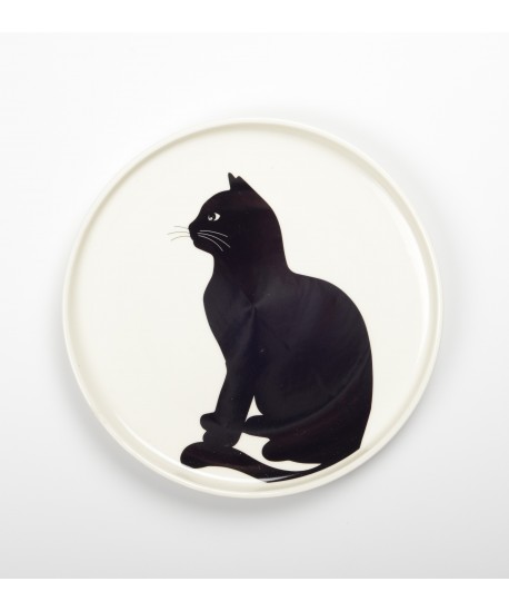 Black and white cat dessert plate - set of 4