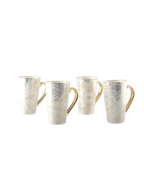 Mugs blanc design abstrait - lot de 4