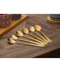 Cuillères à dessert fleurs assorties dorées - lot de 6