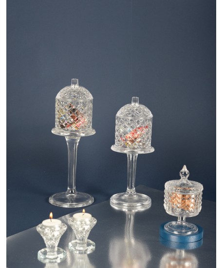 Glass candy jar on foot with lid 10x30cm