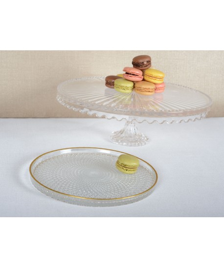 Plat à tarte sur pied en verre moyen modèle 32x32x17cm
