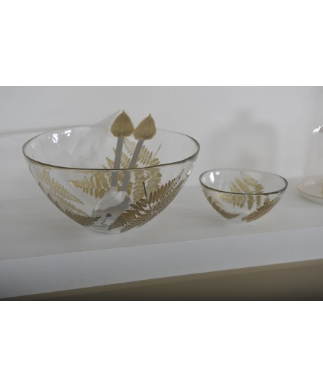 Saladier transparent feuille dorée