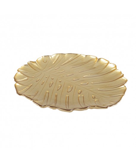 Large golden leaf glass bowl 27x25.5x2.5cm