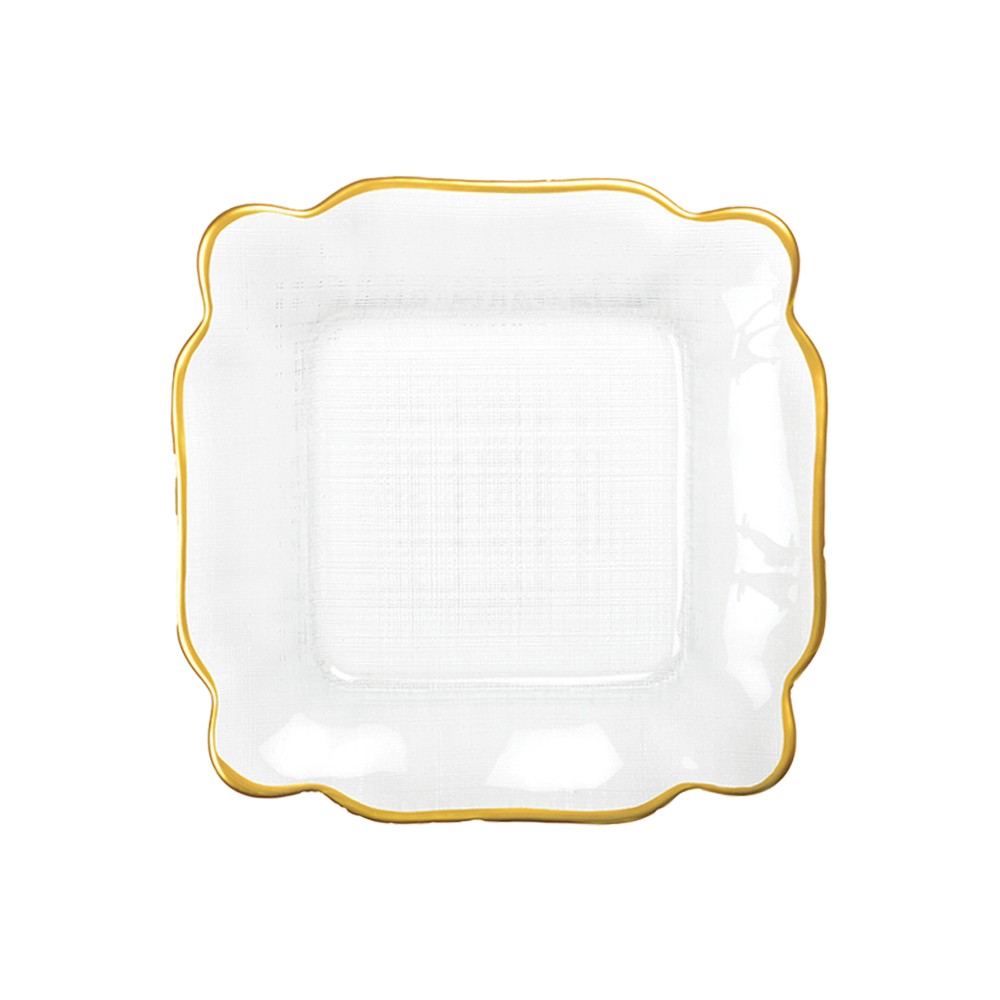 Assiette carrée en verre bords dorés 25x25x2cm