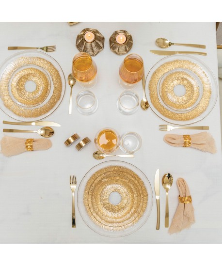 Assiette plate dorée en verre 28x28x2.5cm - soleil