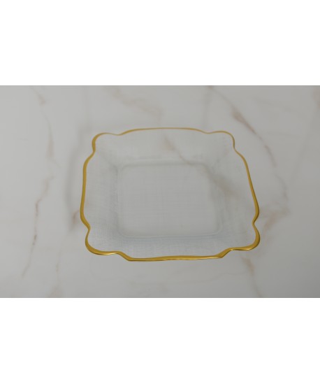 Assiette carrée en verre bords dorés 25x25x2cm