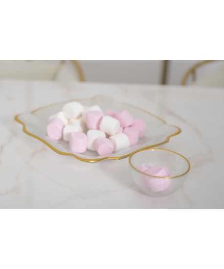 Assiette carrée en verre bords dorés 25x25x2cm