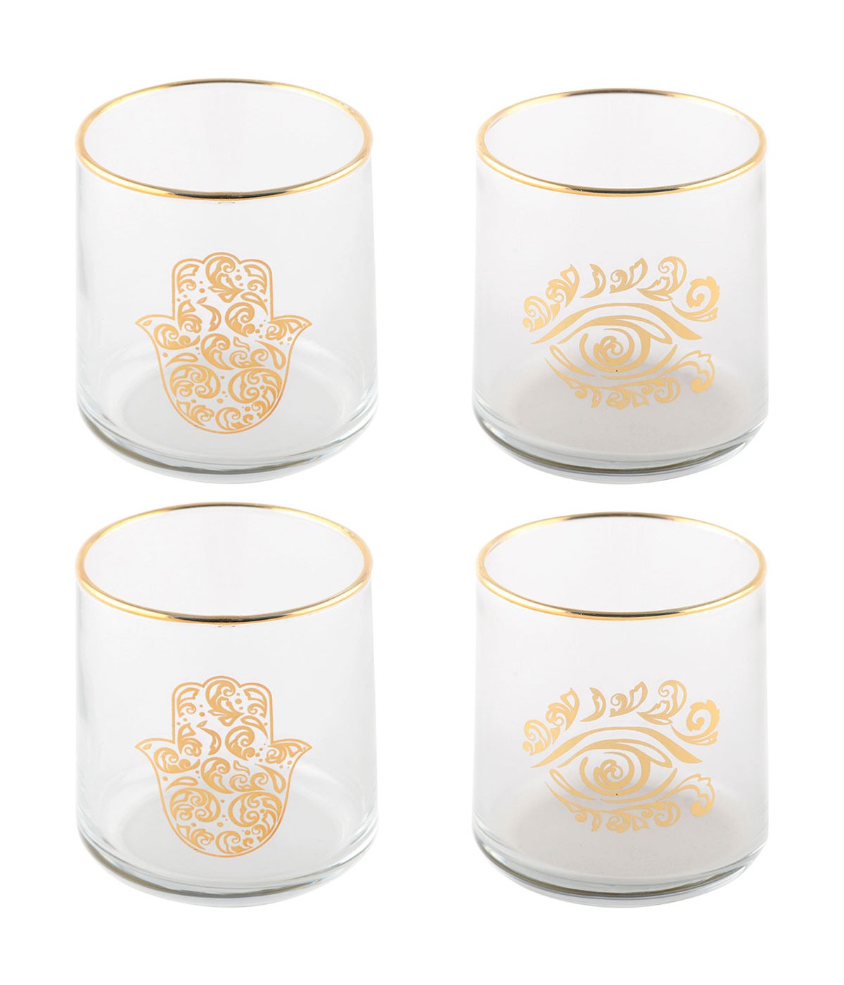 Verres à eau main de fatma et œil doré - lot de 4
