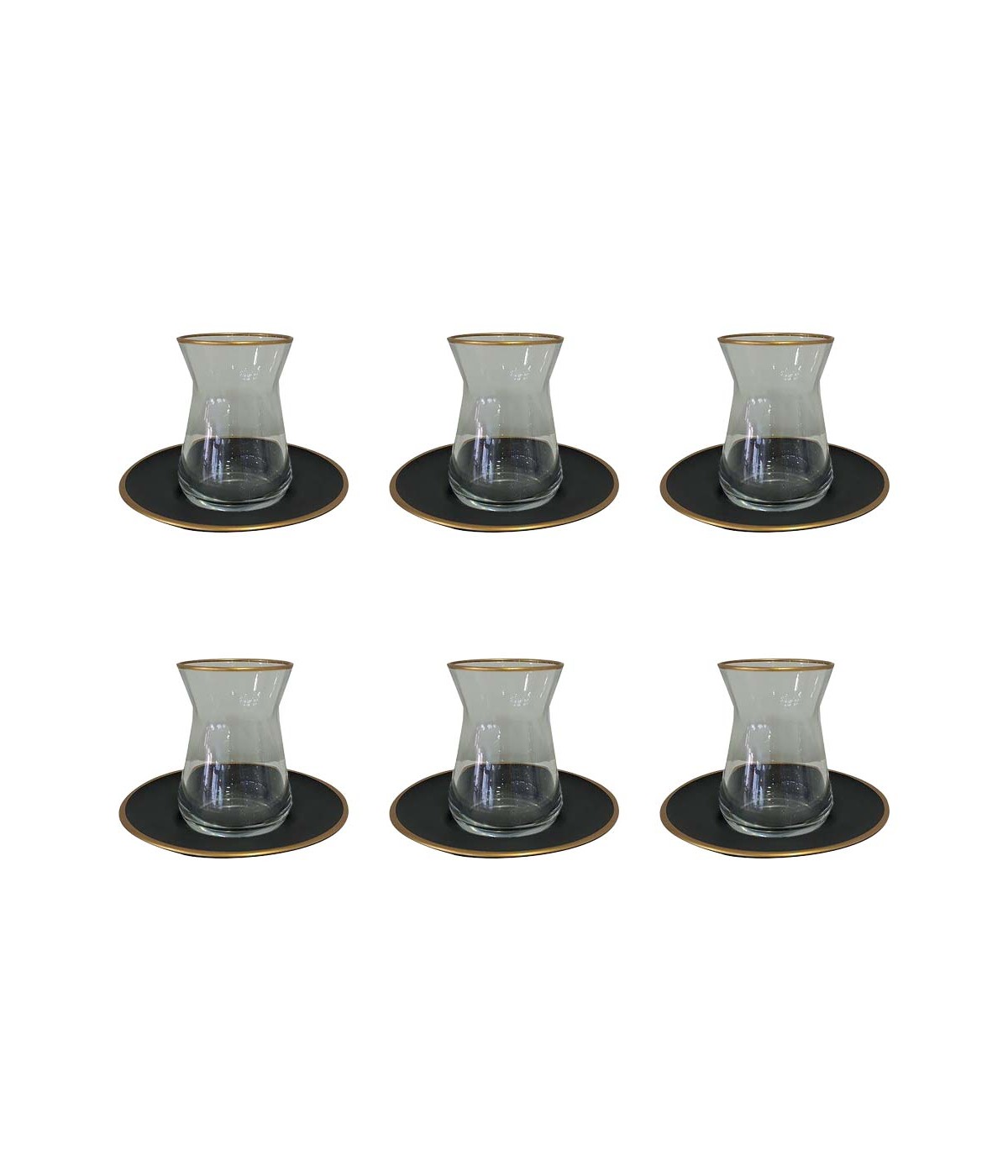 Tasses à thé noir et or - lot de 6