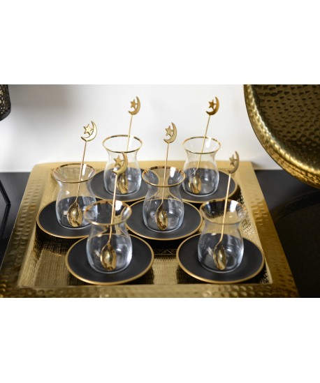 Tasses à thé noir et or - lot de 6