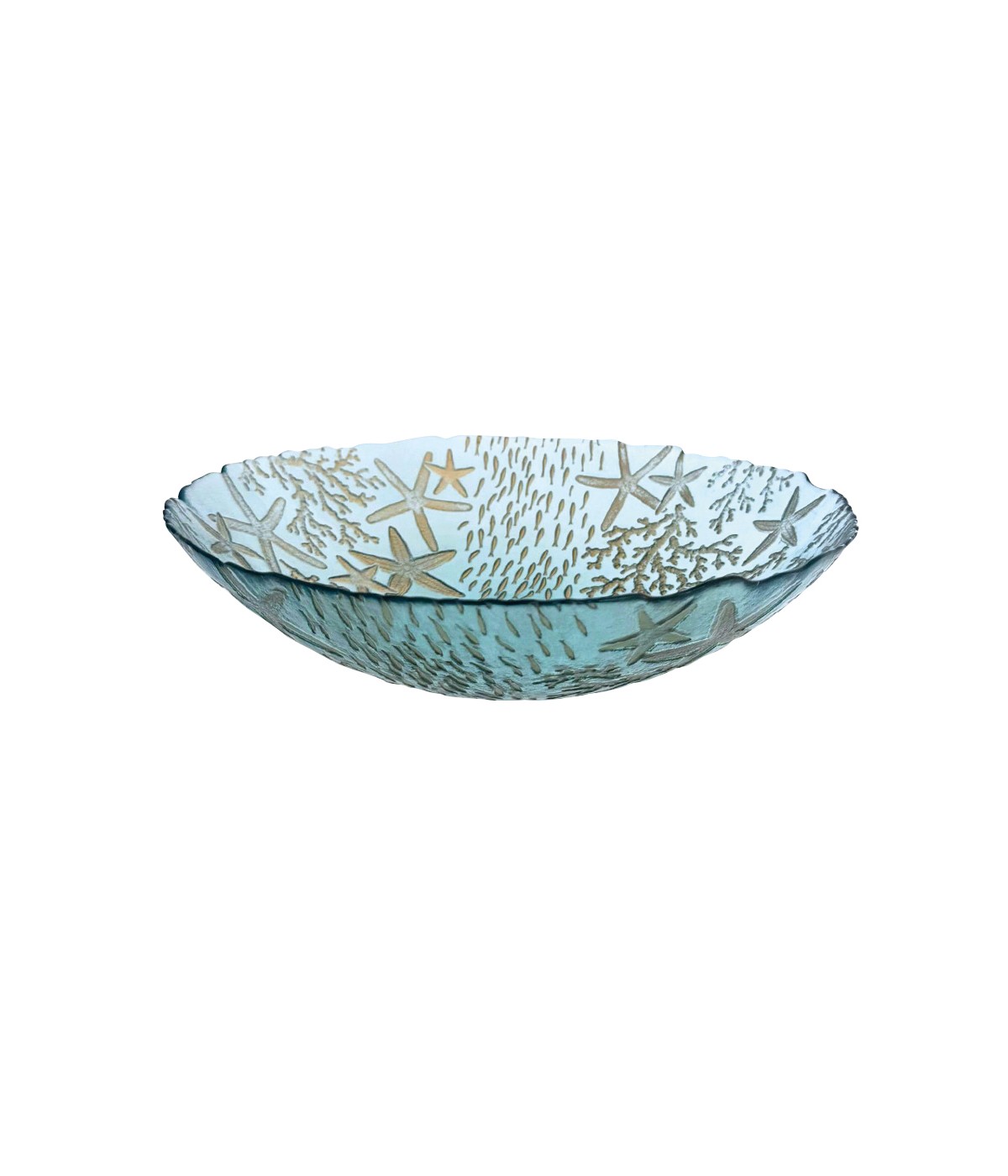 Blue sea glass salad bowl 33x33x9cm