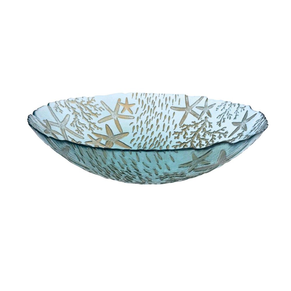 Blue sea glass salad bowl 33x33x9cm