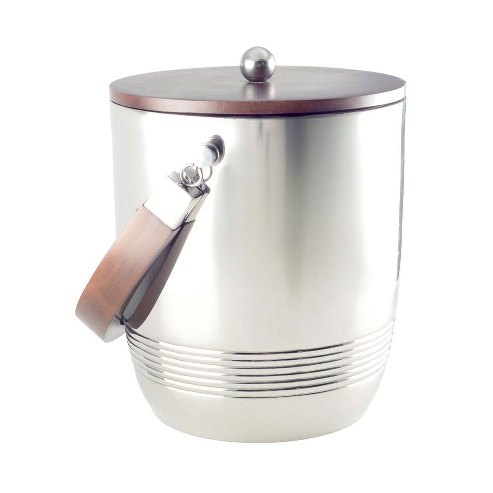 Double-walled ice bucket with wooden handle & lid 19x19x24cm