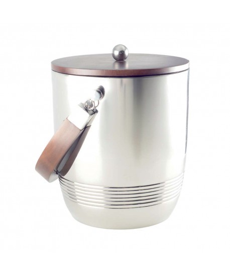 Double-walled ice bucket with wooden handle & lid 19x19x24cm