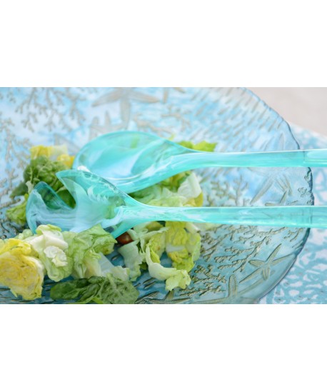Blue sea glass salad bowl 33x33x9cm